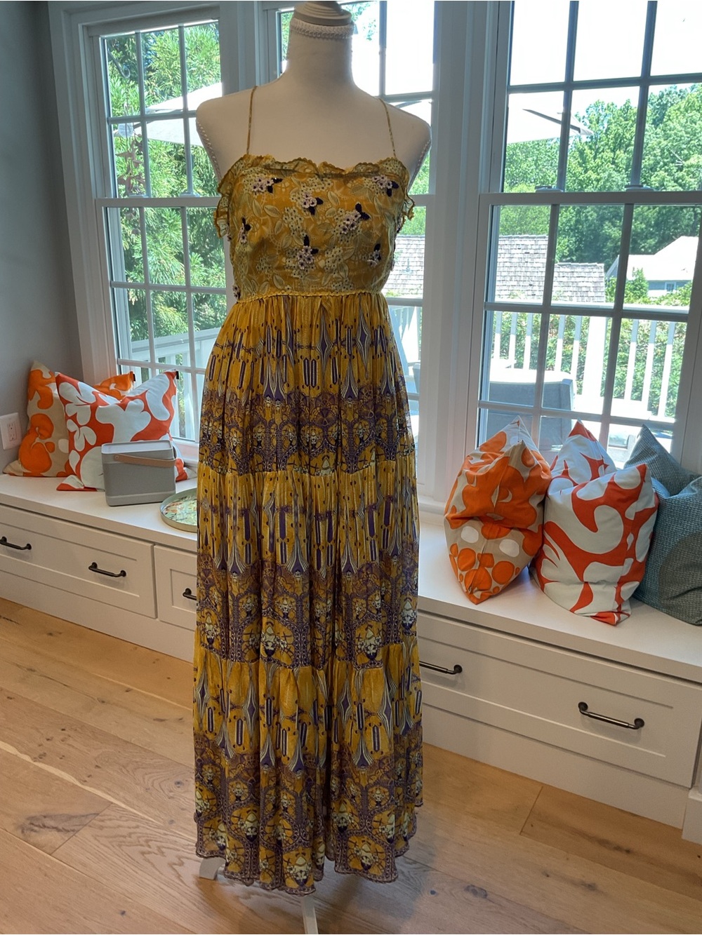Bahnuni by Jyoti Yellow Floral Maxi Sundress with embroidery and sequin detail